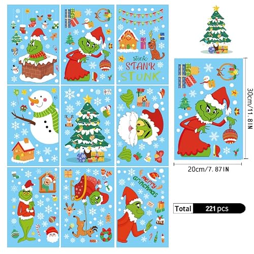 Christmas Window Clings For Glass Windows, 9 Sheets Window Stickers With Snowman Elk Xmas Tree Santa Snowflake Films Holiday Decorations, Winter Decals For Kids Toddlers Home Party (Xmas) #TOP1