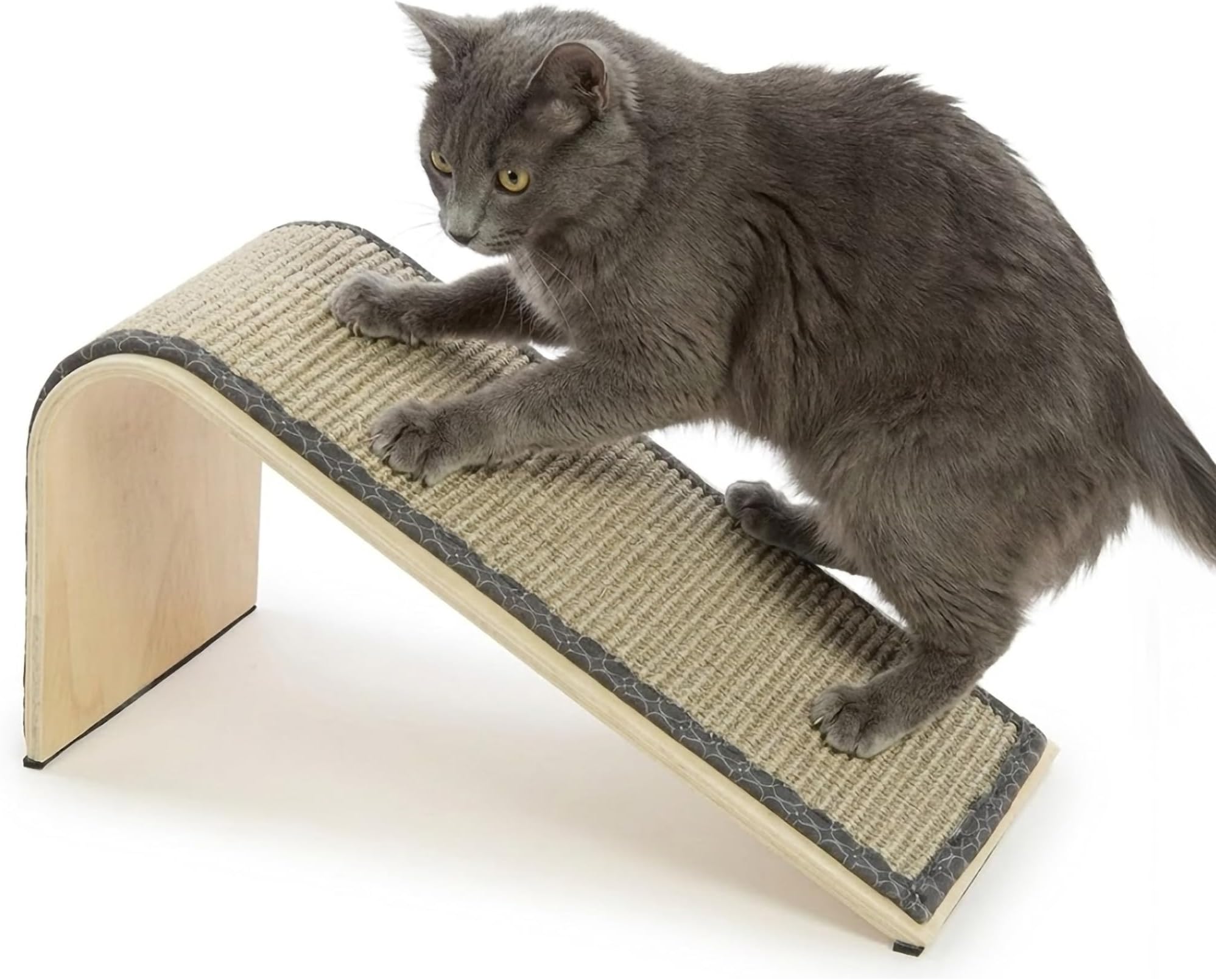 Sisal Angle Ramp Cat Scratcher, Natural Woven Sisal Surface & Stable Wooden Structure with Organic Catnip