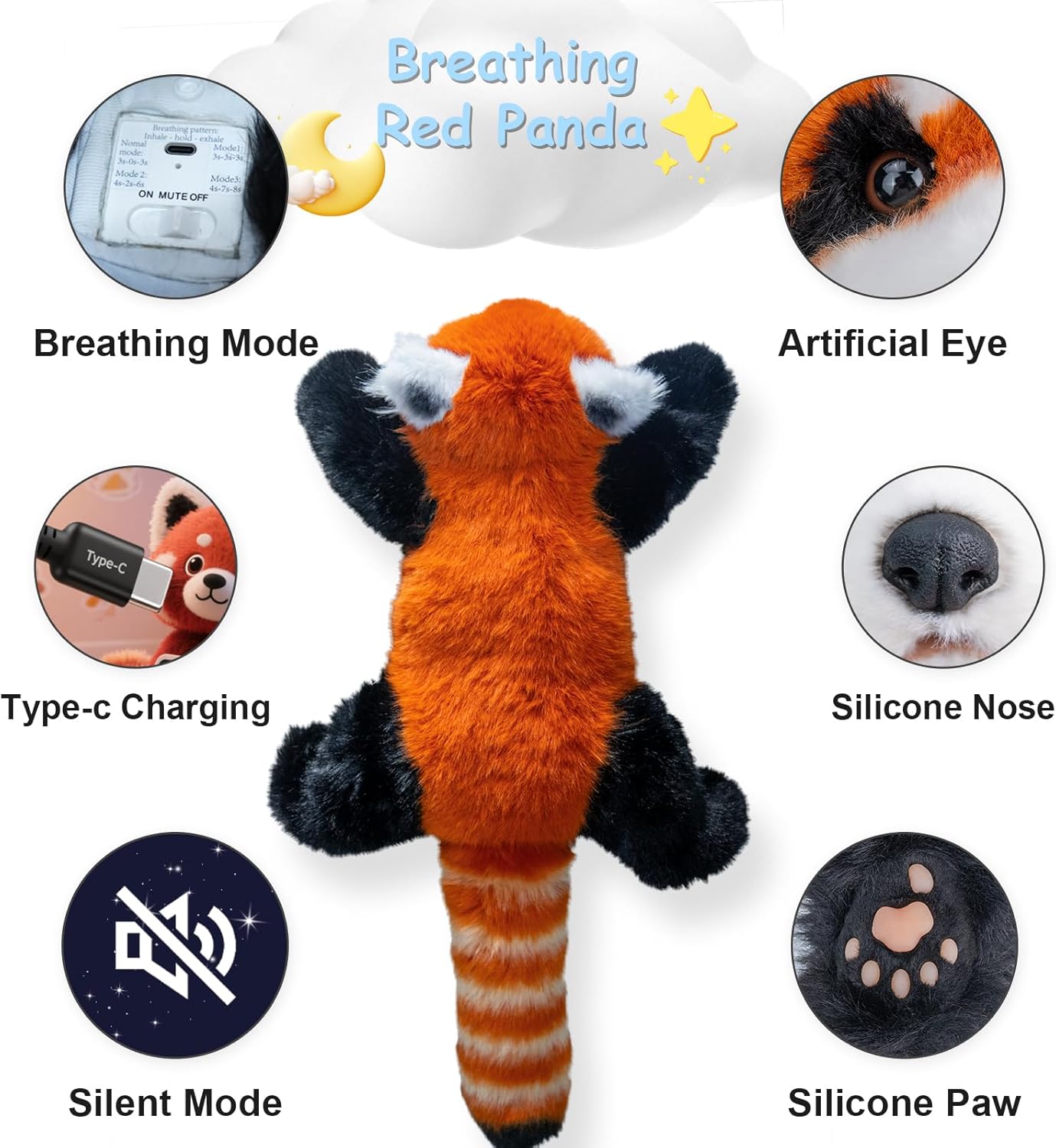 Chongker Breathing Stuffed Animal, Soothing Red Panda Plush Stuffed Animals with Rhythmic Motion, Interactive Companion Plush Toy - Image 7