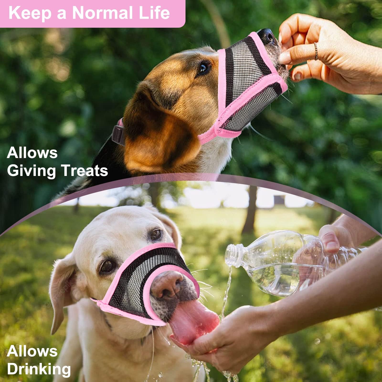 LUCKYPAW Bozal para perro, bozal de malla para perros pequeños y medianos, cubierta bucal suave para evitar mordeduras, protector bucal ajustable y transpirable para cachorros (rosa, S)