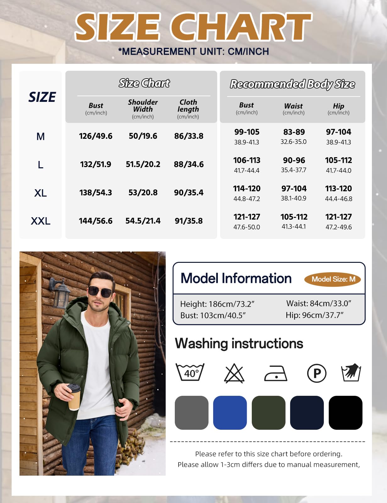 heekpek Giubbotto Invernale Uomo Cappotto con Cappuccio Idrorepellente Lungo Giacca Imbottito in cotone Giacconi Invernali Parka da Sci Snowboard Trekking