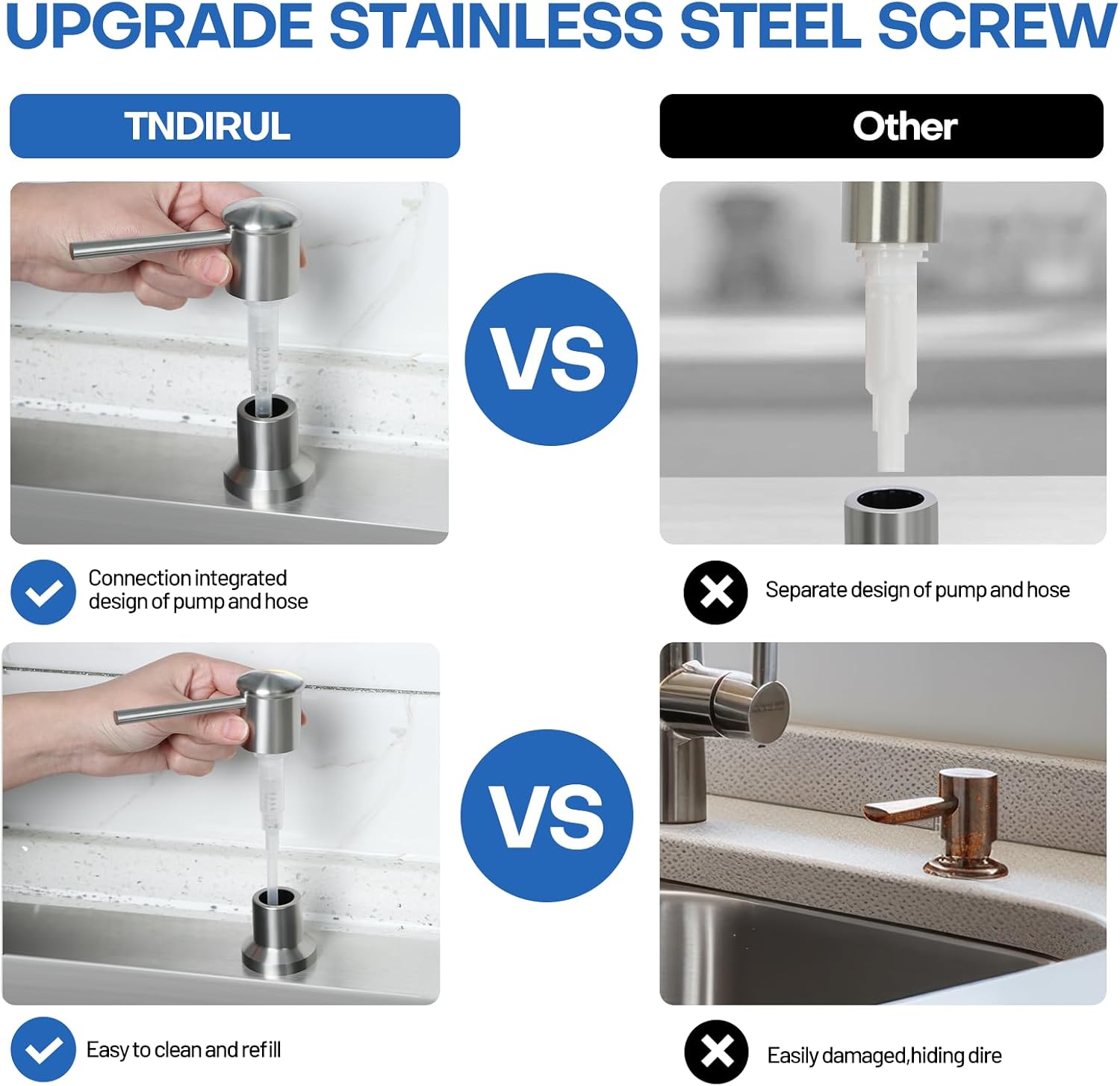 Soap Dispenser for Kitchen Sink, Brushed Nickel Built in Pump Soap Dispensers, Stainless Steel Sink Soap Dispenser or Lotion Dispenser Pump with Above The Sink Refillable 17OZ Large Liquid Bottle