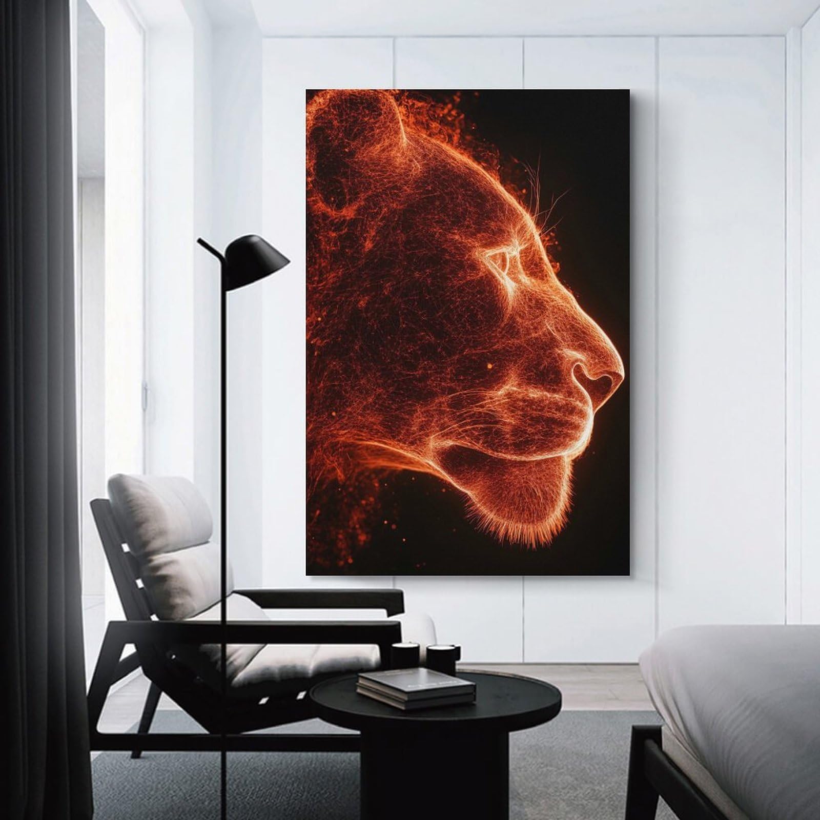 Junmoney Unframe-Style-5-1 Fiery Lion Profile Poster, Picture, Metal Print, Paint By Creed Decorative Canvas Print 24X36inch(60X90cm), For Home, Office, Studio Or Guest Room, Versatile Wall Decor For Many Rooms