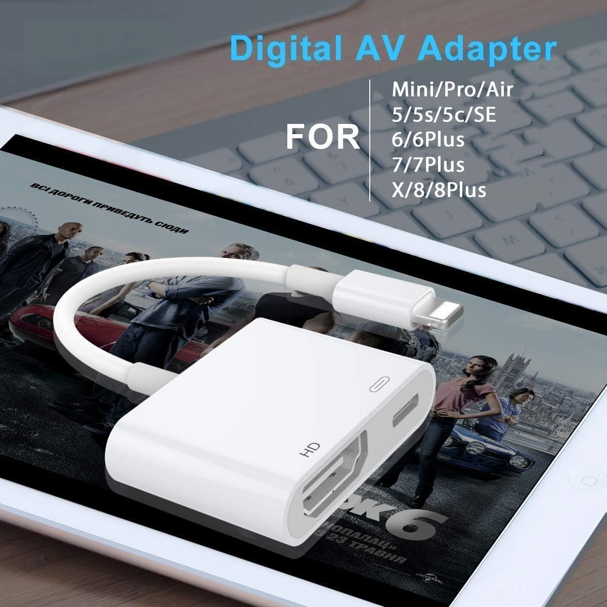 [Apple MFi Certified] Lightning to HDMI Adapter, 1080P Lightning to Digital AV Audio Adapter with Charging Port for iPhone, iPad, iPod, 4K HDMI Sync Screen Converter for HDTV/Monitor/Projecter
