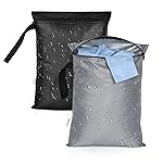 OTraki 2PCS Waterproof Bag for Swimsuit 12x16 inch Wet Dry Bags With Portable Handle & Zipper Reusable Travel Wet Clothes Gym Bag Storage for Beach/Pool/Swimming, Black&Grey