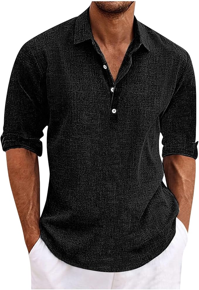 Polo Shirts for Men Autumn Winter Plain Cotton Linen Long Sleeve Polo Shirt Men Lapel Long Sleeves Basic Polo Shirt Regular Fit Golf Tennis T-Shirt Causal Business Shirt Outdoor Long Sleeve Shirts