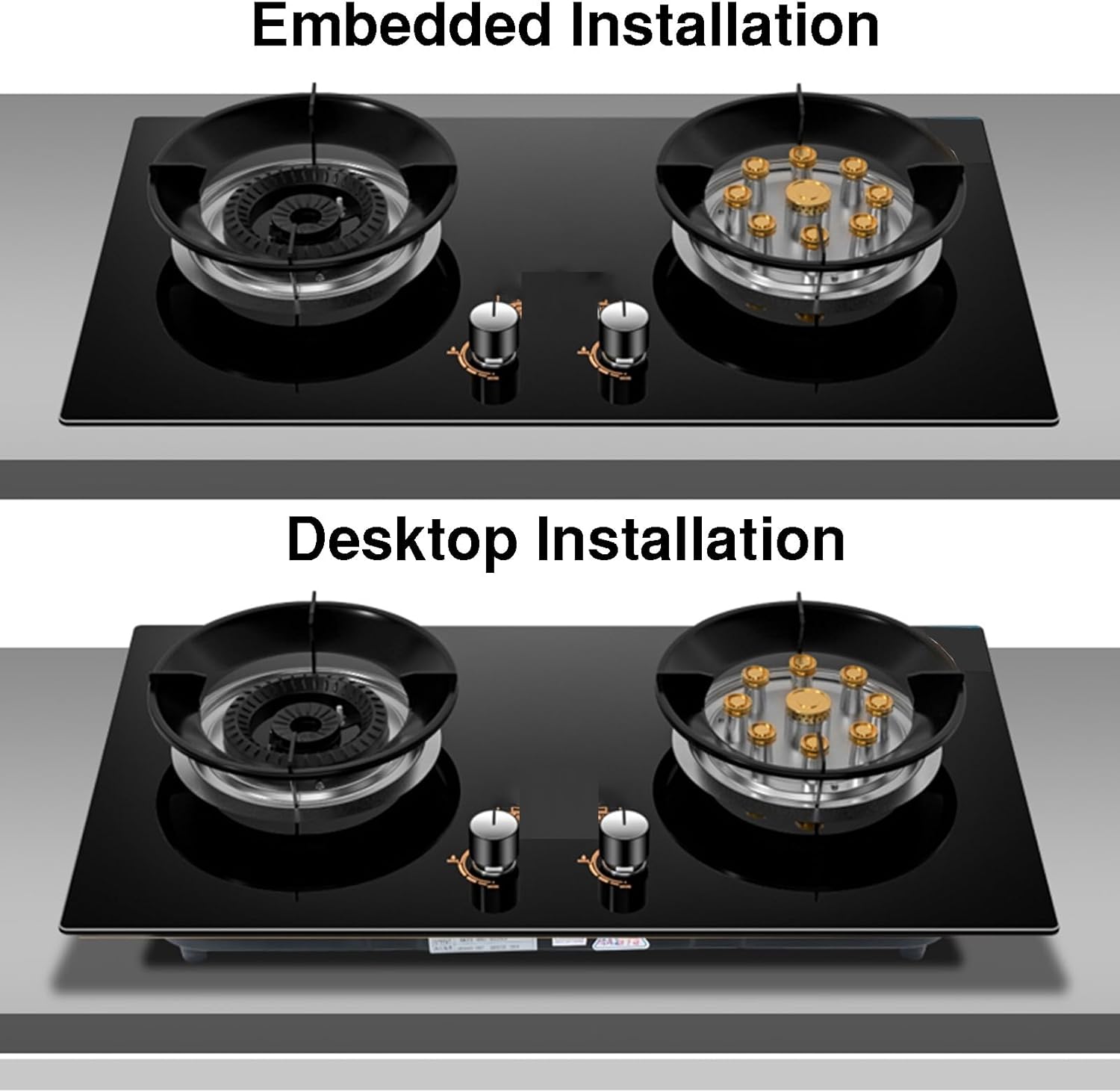 Portable 2 Burner Gas Stove,5.2KW 9-cavity High-Power Cooktop,Removable Head Easy Cleaning,with Flame Failure Protection,Tabletop/Built-in Dual-Use(LPG)