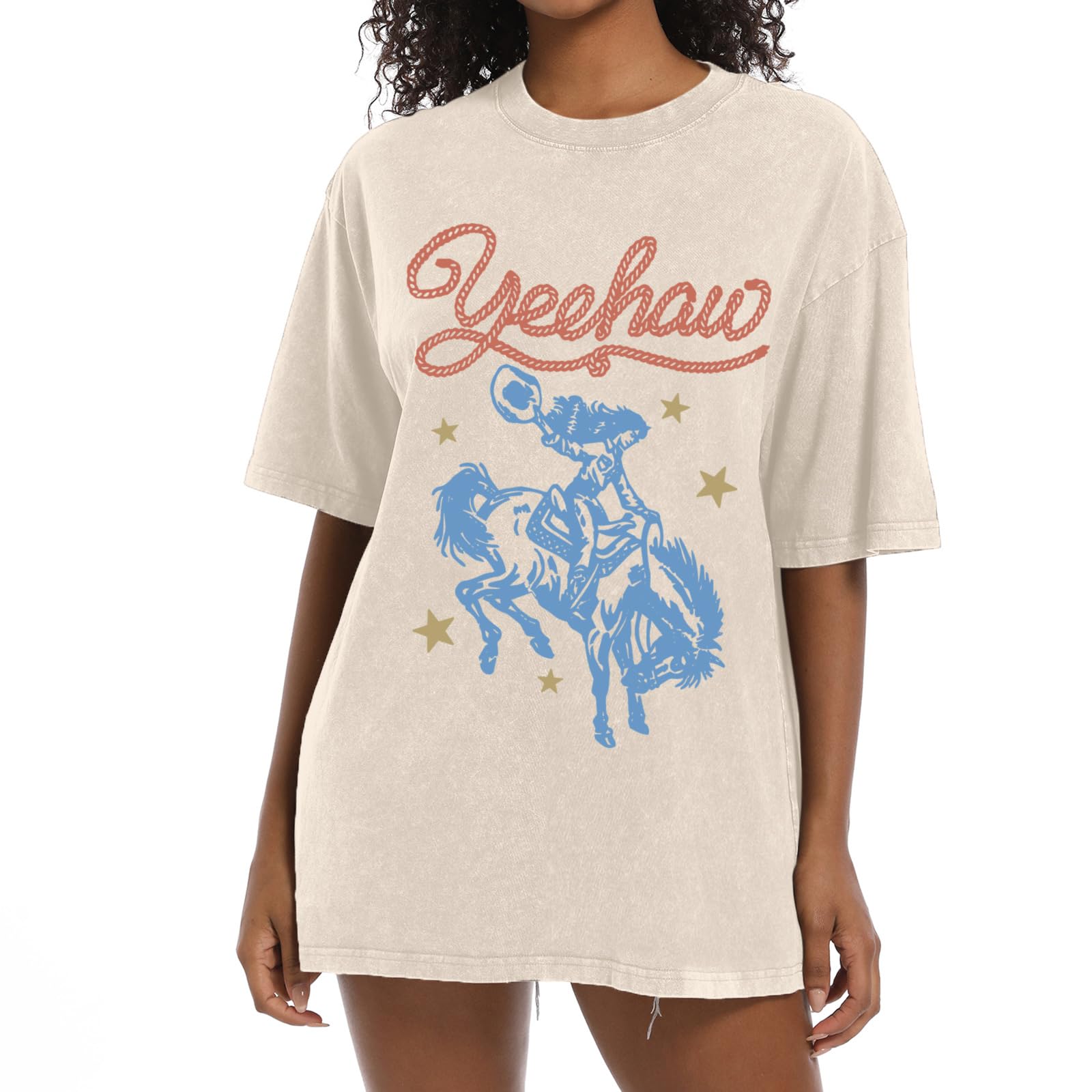 Cayxatiu Western Shirts for Women Vintage Cowgirl Shirt Oversized Rodeo Cowboy Graphic Tees Country Concert Short Sleeve Tops