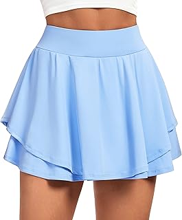 Tennis Skirt Pleated Skorts for Woman Double Ruffle Golf Skirts for Women Skort with Pockets Tummy Control Athletic