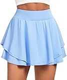 Tennis Skirt Pleated Skorts for Woman Double Ruffle Golf Skirts for Women Skort with Pockets Tummy Control Athletic