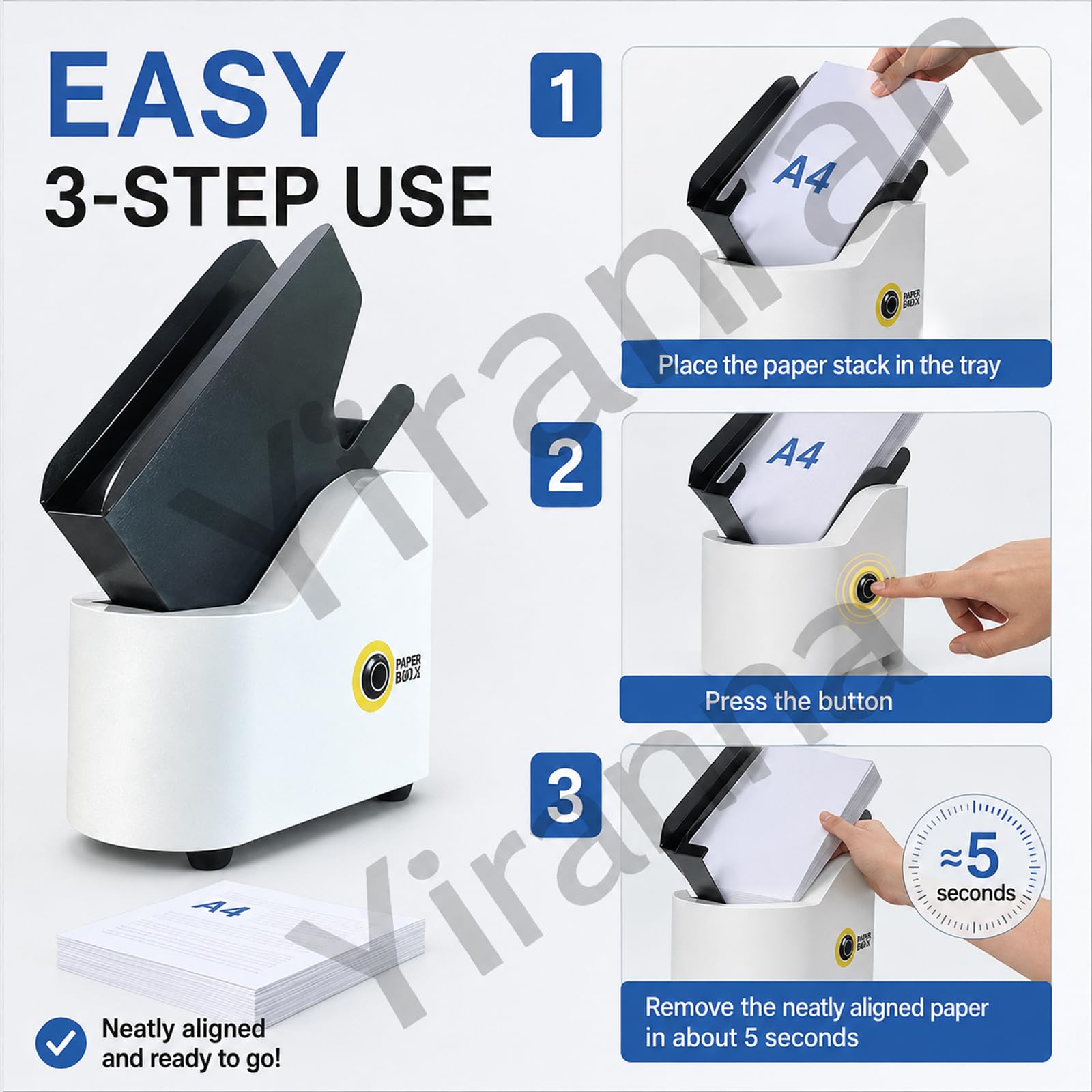 Desktop Paper Jogger, Allineatore di carta per fogli A4 e più piccoli, larghezza telaio 50 mm, selezionatrice in 5 secondi per ufficio, stamperia, scuola e contabilità