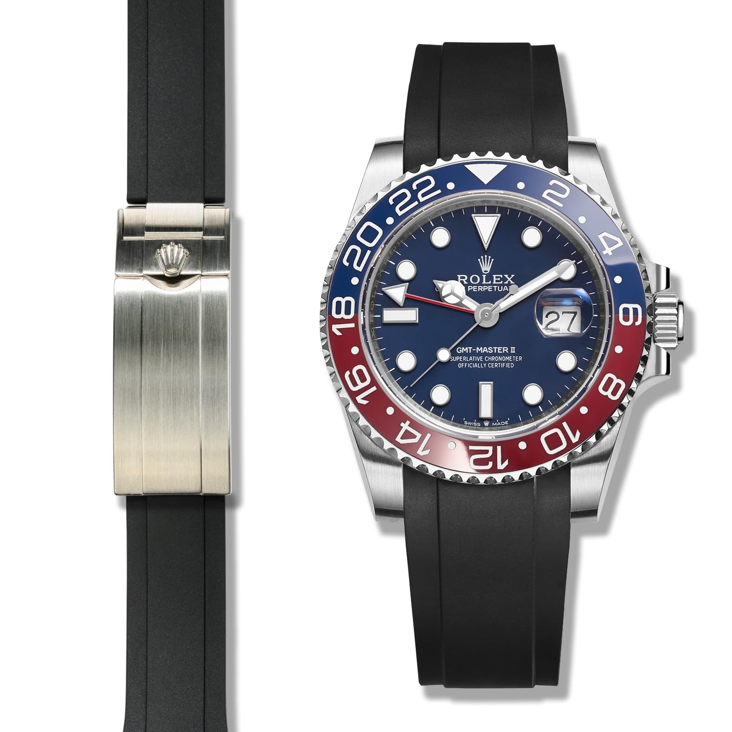 Crafter Blue Cinturino in gomma RS01 con estremità curva compatibile con Rolex Submariner, Explorer, Explorer II, GMT Master, GMT Master II, Daytona e Yachtmaster da 40 mm