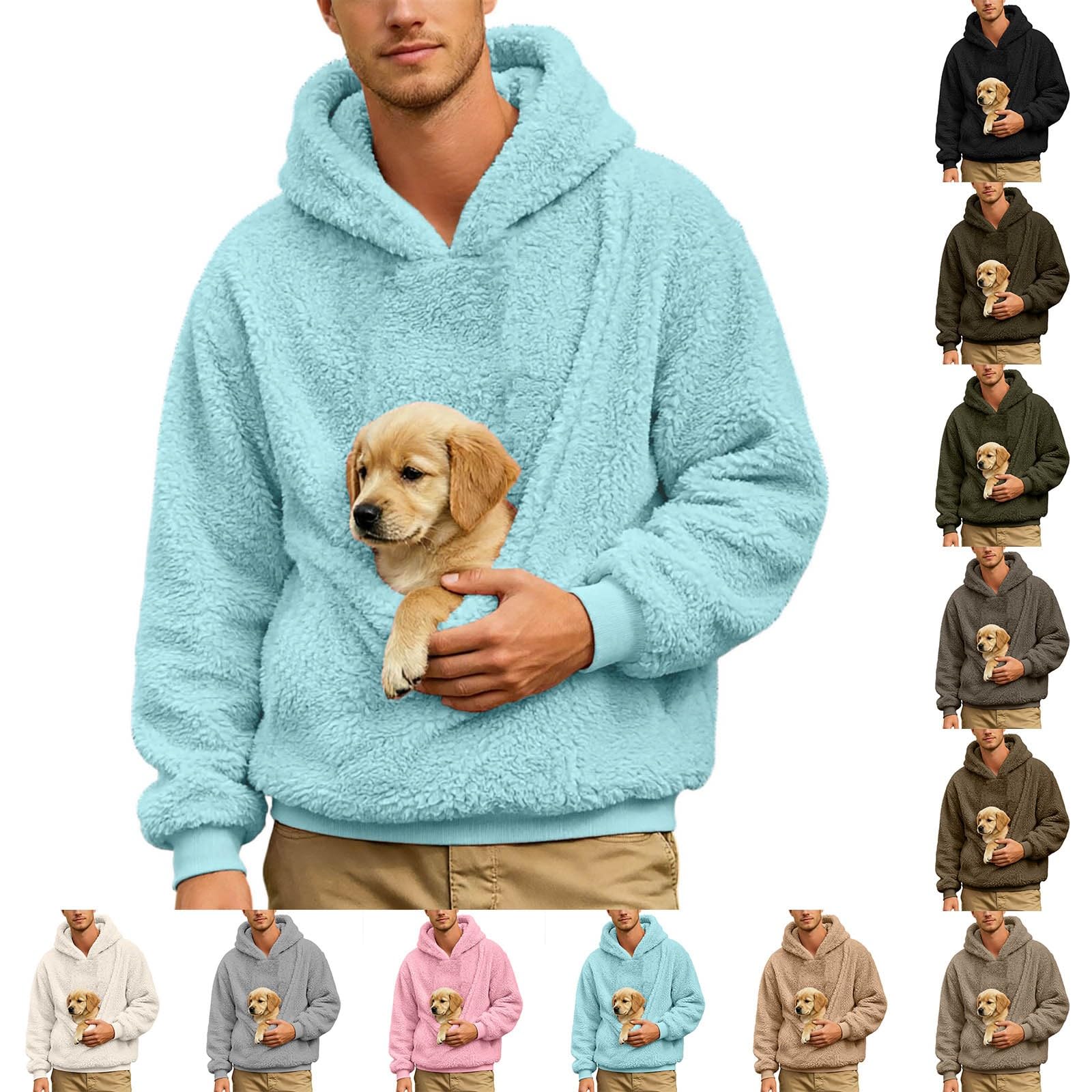 Men's Pet Carrier Hoodie Kangaroo Pocket Sweatshirt for Cat & Dog Fleece Lined Pullover Long Sleeve Drawstring Carry Pouch For Small And Cats,Puppy Kitten Dogs Holder Blue
