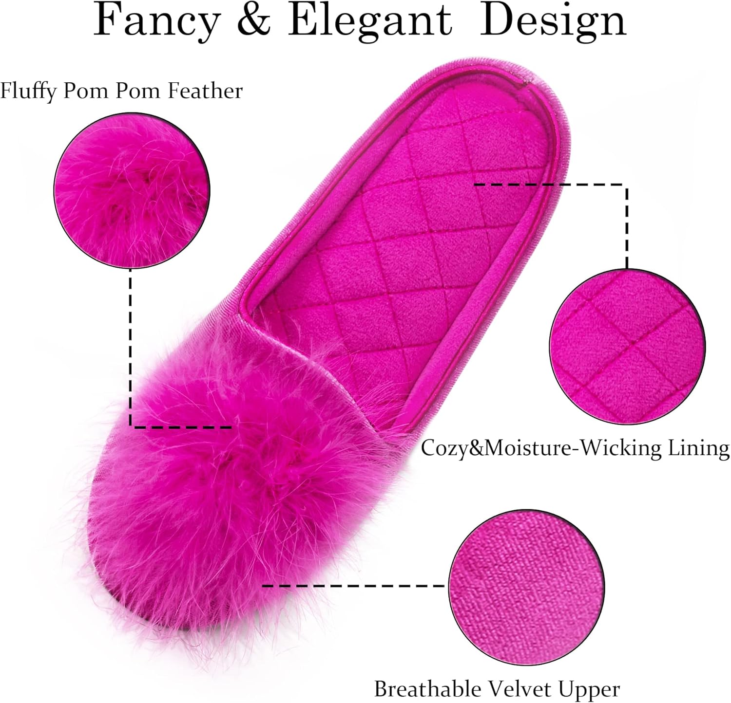 GRITHEIM Women's Fuzzy Pom Pom Velvet Memory Foam House Slippers Ladies Cozy Chenille Knit Bedroom Slippers Non-slip Sole Indoor Outdoor - Image 3