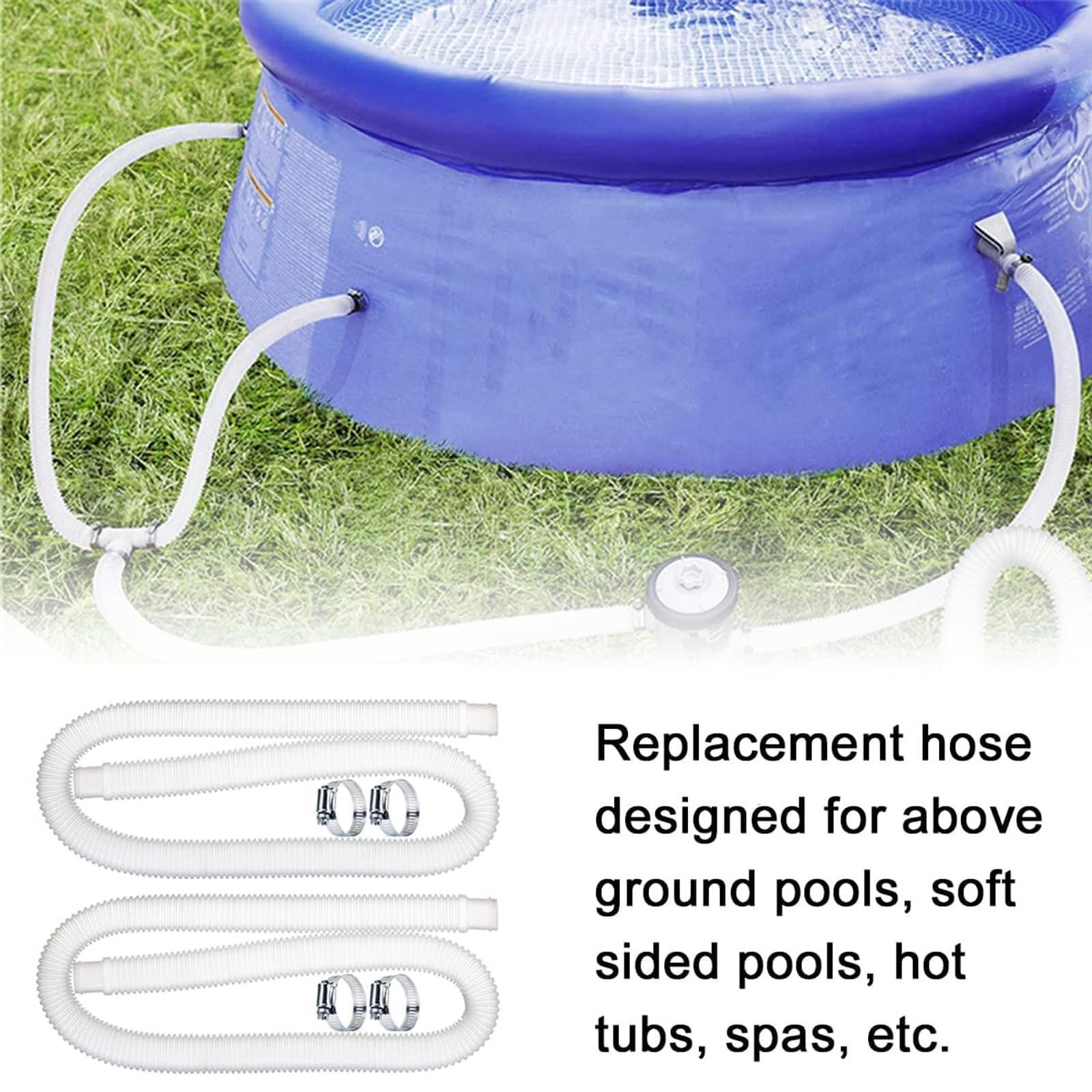 2 pièces Tuyau pour Piscine,Tuyau de Rechange pour Piscine,Pompe à Filtre avec 4 Pinces Métalliques,Tuyaux de Rechange pour Piscines Hors Sol(1.5m)