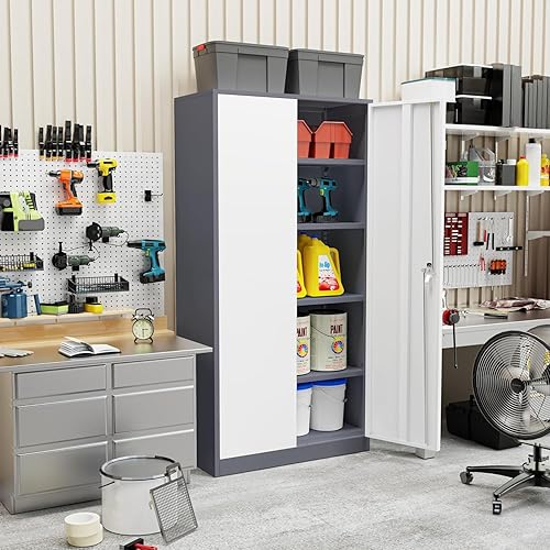 Miniatura 2 de INTERGREAT Puertas de gabinete de almacenamiento de metal, gabinete de almacenamiento de acero con bloqueo de 72 pulgadas con estantes, gabinete de