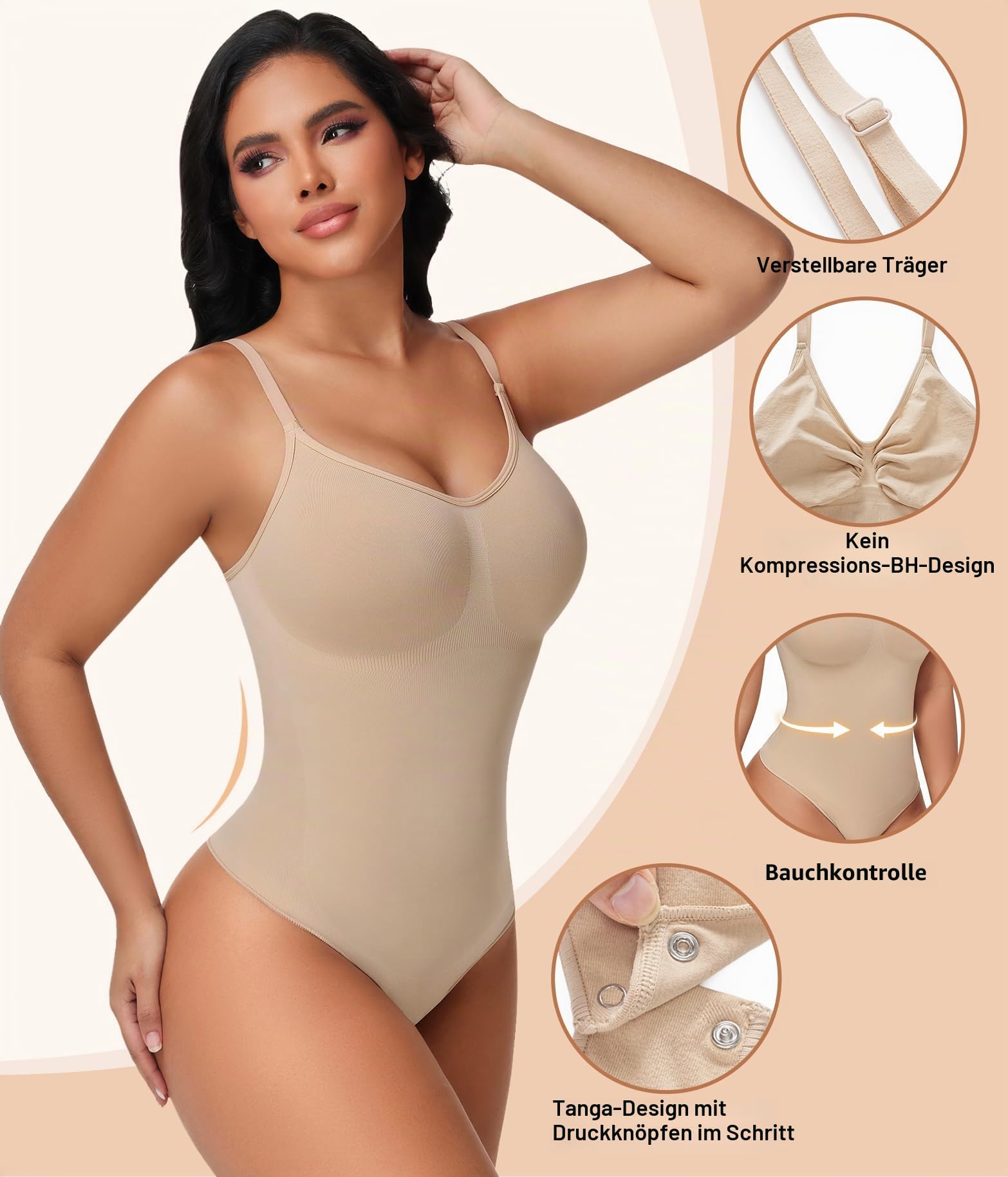 Niwicee Shapewear Damen Body Shaper Bauchweg Bodysuit Sculpting Shaping Miederbody Stark Formend Taillentrainer Bodysuit mit Verstellbarer Schultergurt