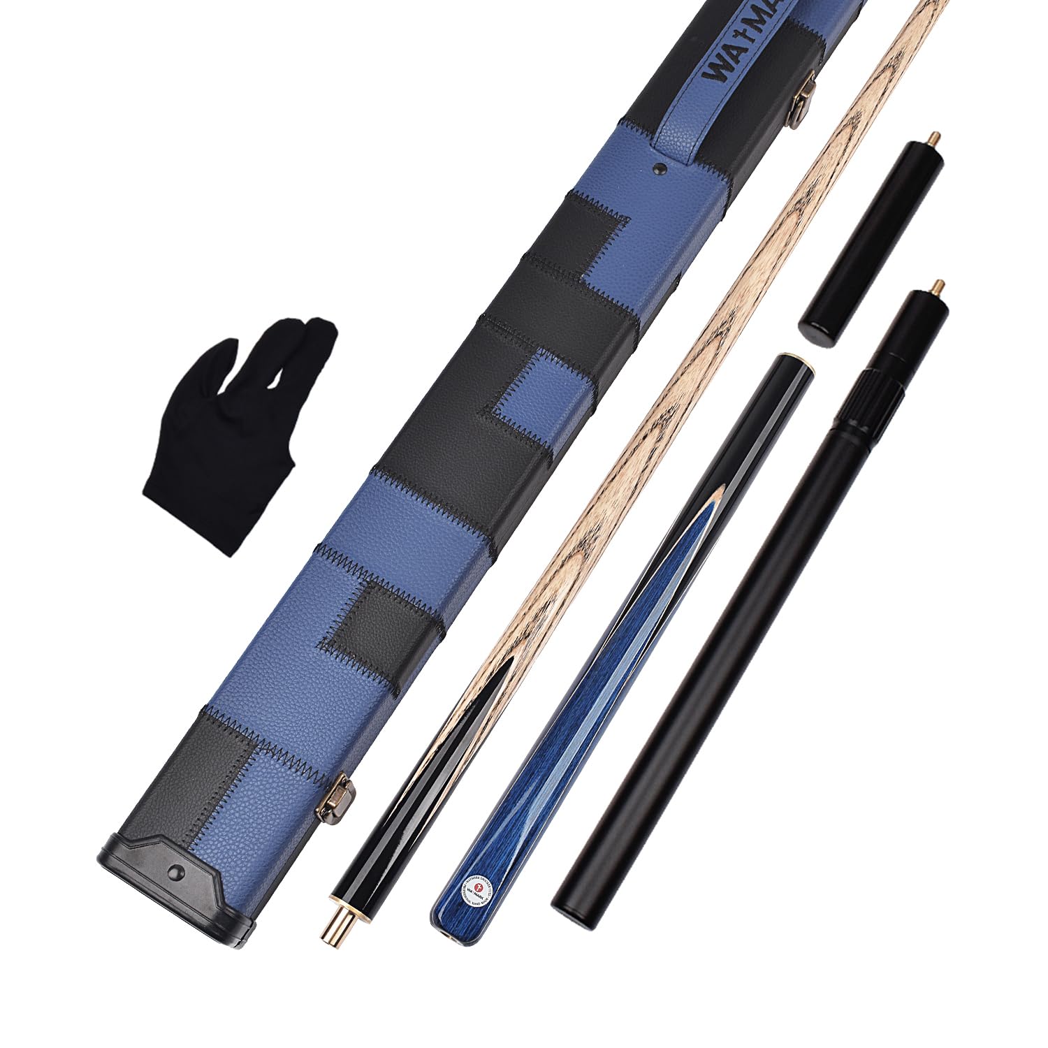 WAYMARK Snooker Cue Set Blue Pool Cue Set Handmade 57 inches 19.5oz 3/4 Jointed 9.5mm Snooker Cue Tip with Pool Cue Accessoriess 3/4 Snooker Cue Case, Snooker Cues Extension, Glove