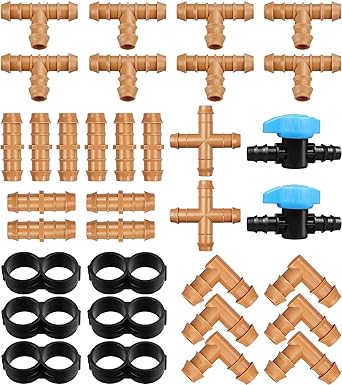 JAYEE 34 Pieces Drip Irrigation Fittings Kit (17mm) for 1/2