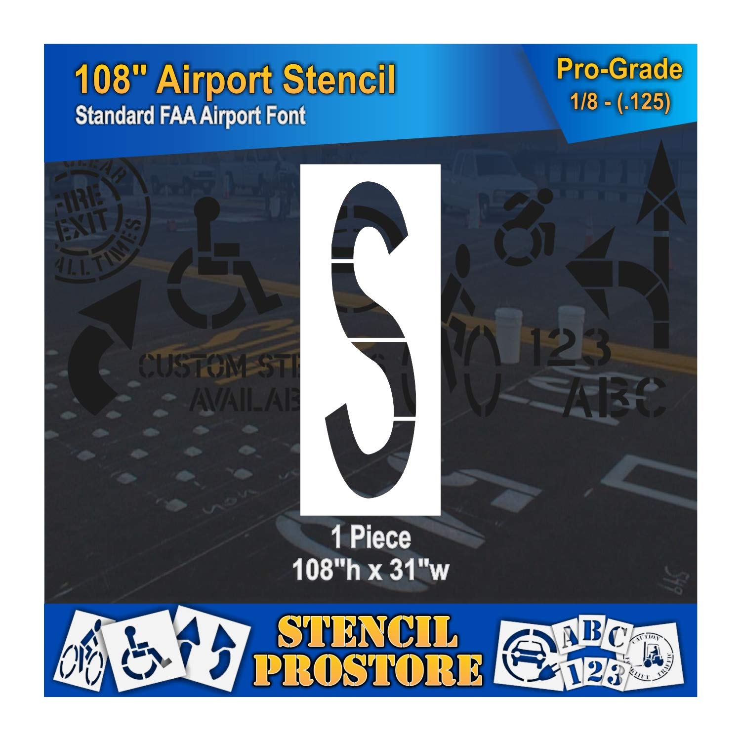 Airport FAA 108 in. Letter S Stencil - 108'' x 31'' x 1/8" (128 mil) - Pro-Grade