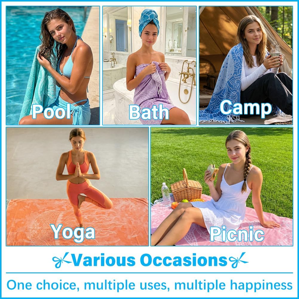 Thin Turkish Beach Towel Lightweight Soft Cotton Extra Large XL Oversized Sand Free Sandproof Absorbent Quick Dry Towels Cloud Bath Pool Travel Compact Essentials Accessories for Adult Gifts - Image 6