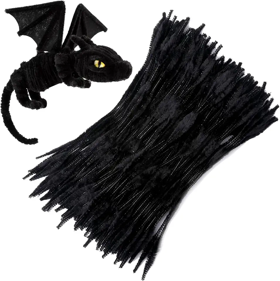 200 PCS Pipe Cleaners Chenille Stem, Bump Chenille Stems Pipe Cleaner, Black Pipe Cleaners Crafts Supplies for DIY Arts Crafts Decorations (Black)