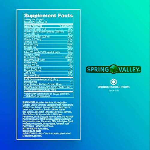 Miniatura 5 de Spring Valley, Hair Skin and Nails Vitamins, Caplets Dietary, Hair Skin Nails Supplement, 240 Count + 7 Day Pill Organizer Included (Pack of 3)