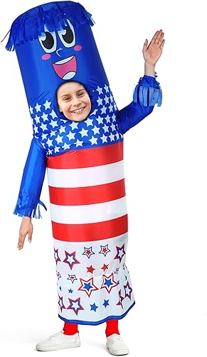 USA Inflatable Dancer Costumes for Kids American Flag Wacky Tube Dancer Costume with Blower