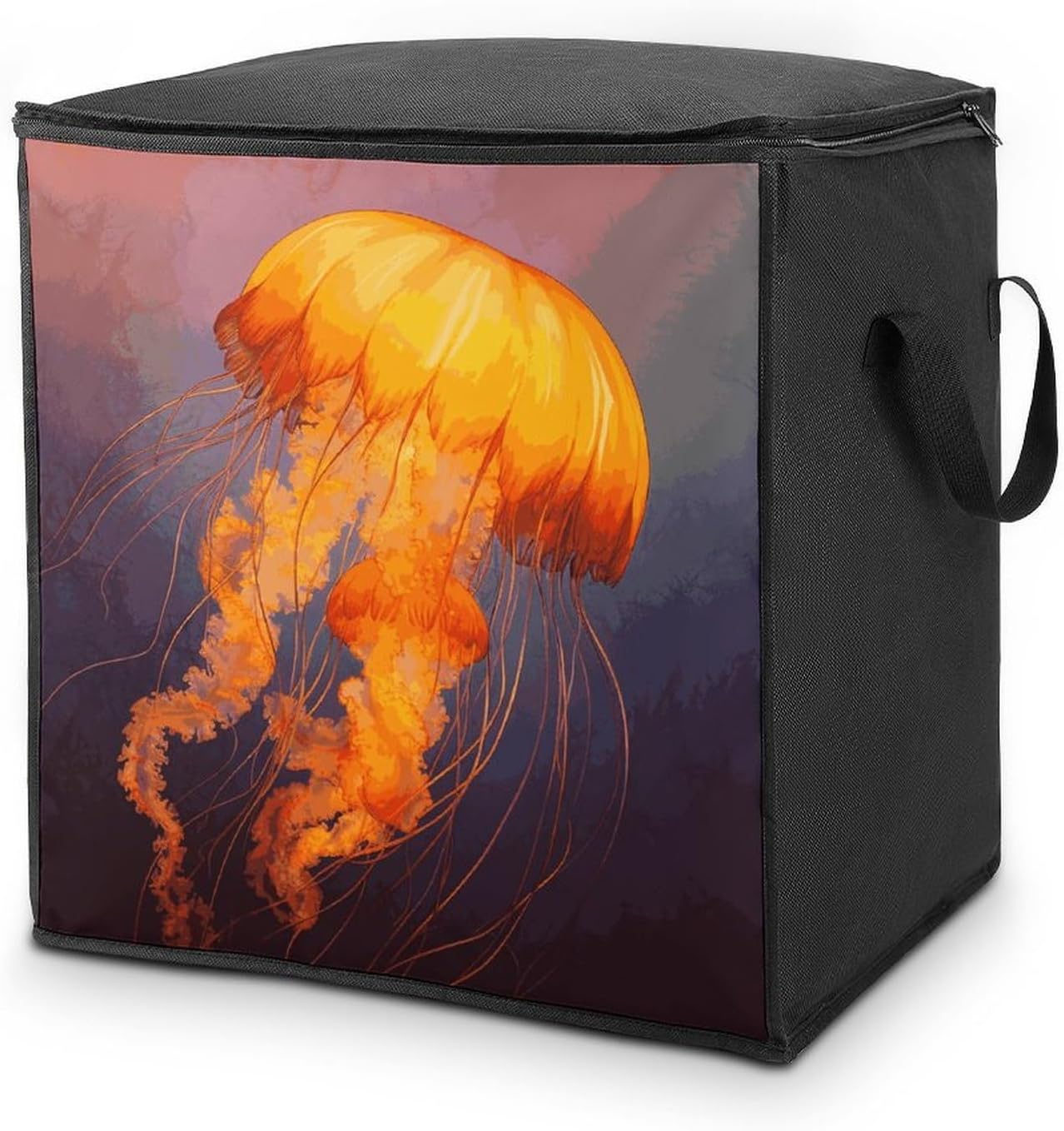 Jellyfish Orange Comforter Storage Bag Moving Bag | Clothes Storage Bins-70L,Moving Bag With Dual Handles For Easy Carrying, Zipper Design Durability for Home,Bedroom,Closet