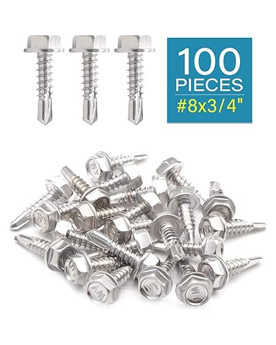 Miniatura 2 de IMScrews 100 tornillos autoperforantes con cabeza hexagonal de acero inoxidable #8 x 34 pulgadas, tornillos Tek de chapa metálica de rosca completa