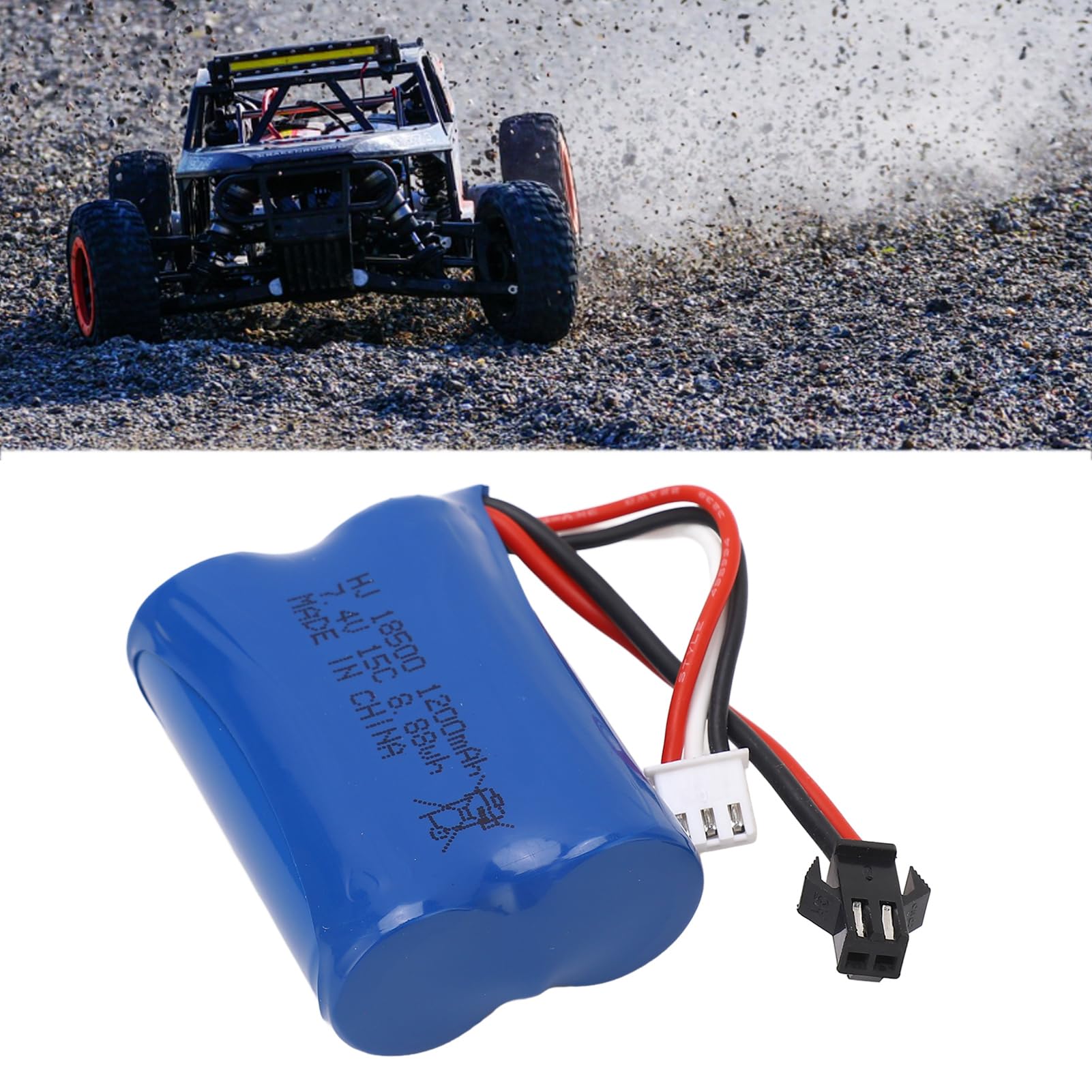 Batterie LiPo RC 7.4V 1200mAh, avec Prise SM 2P, pour Voitures Télécommandées, Lithium 8,88 Wh, Compatible avec Les Voitures RC Wler