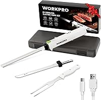 WORKPRO Cordless Electric Carving Knife for Turkey, Meat, Fish & Bread - 2 Serrated Stainless Blades, Ergonomic Grip, Storage Case & Fork, White