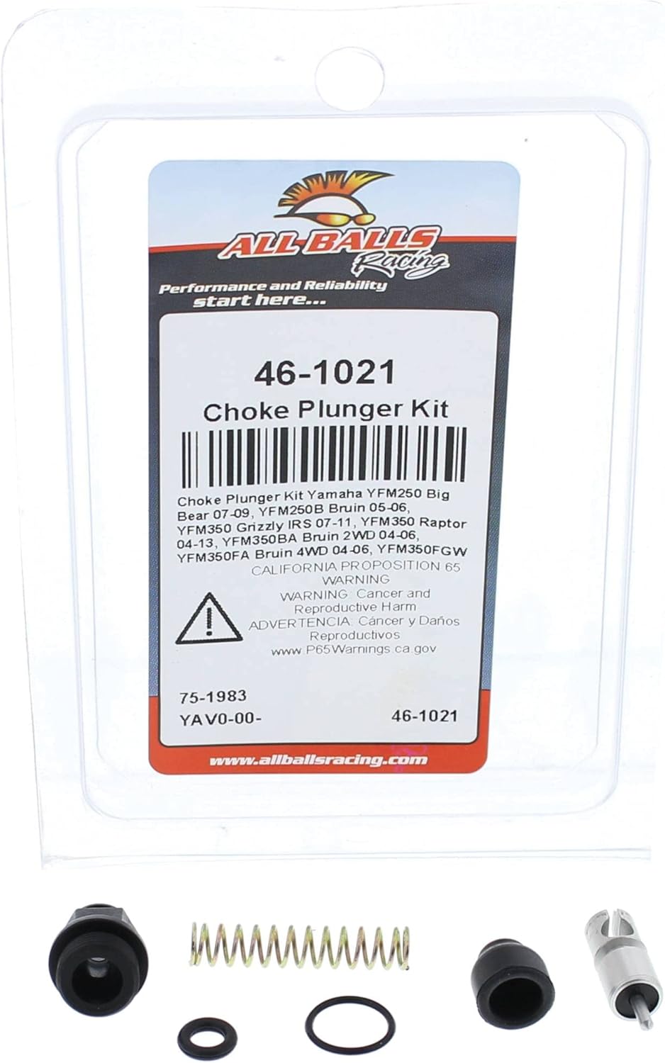 All Balls Racing 46-1021 Choke Plunger Kit Compatible with/Replacement For Yamaha YFM250 Big Bear 2007-2009, YFM250B Bruin 2005-2006, YFM350 Grizzly IRS 2007-2011, YFM350 Raptor 2004-2013