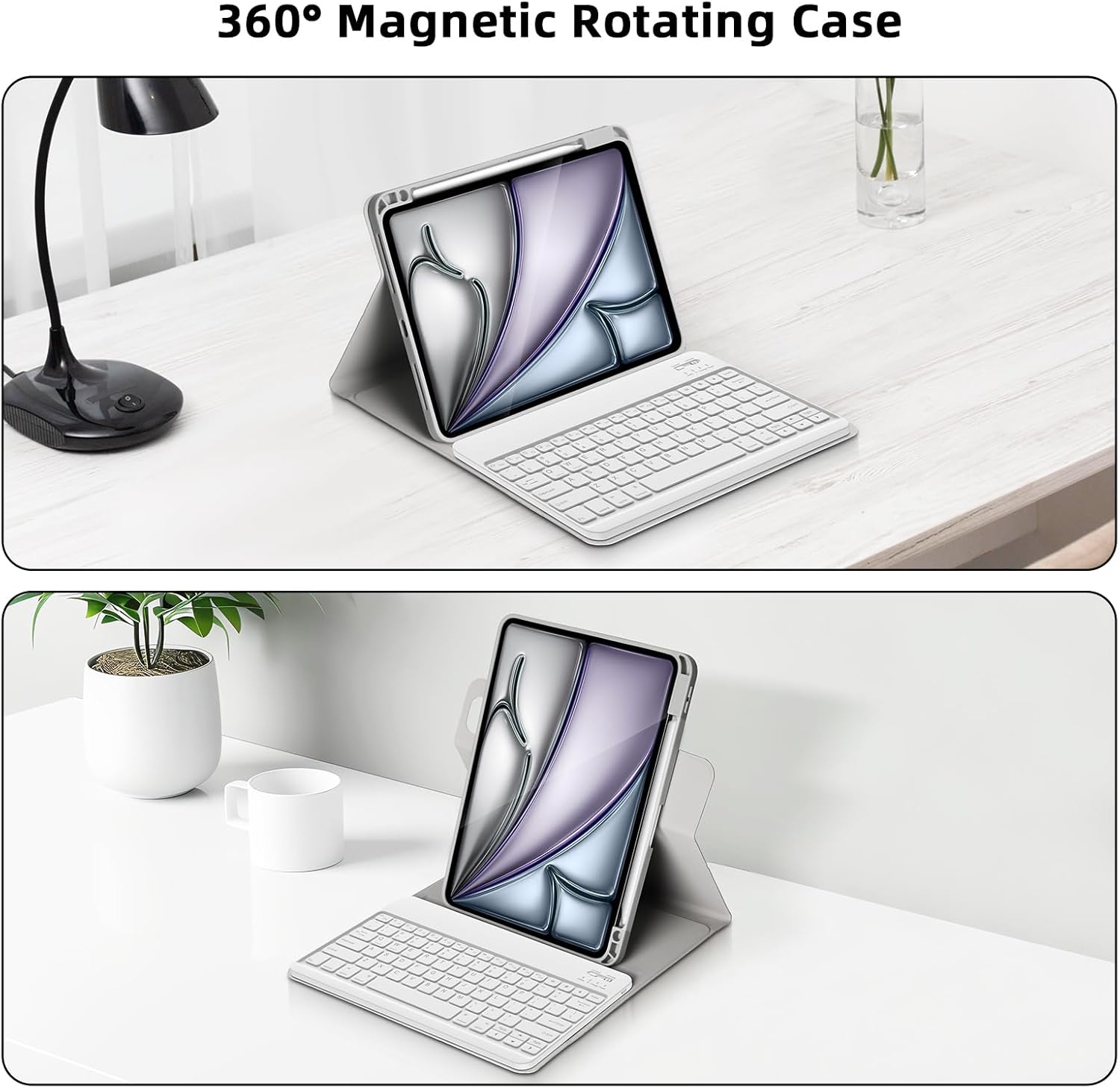 Keyboard Case for iPad Air 13 inch 2025 M3/2024 M2,iPad Pro 12.9 inch 6th/5th/4th/3rd Gen,360 Rotating Case and Magnetic Detachable Keyboard with Pencil Holder,Portrait/Landscape Modes-Grey