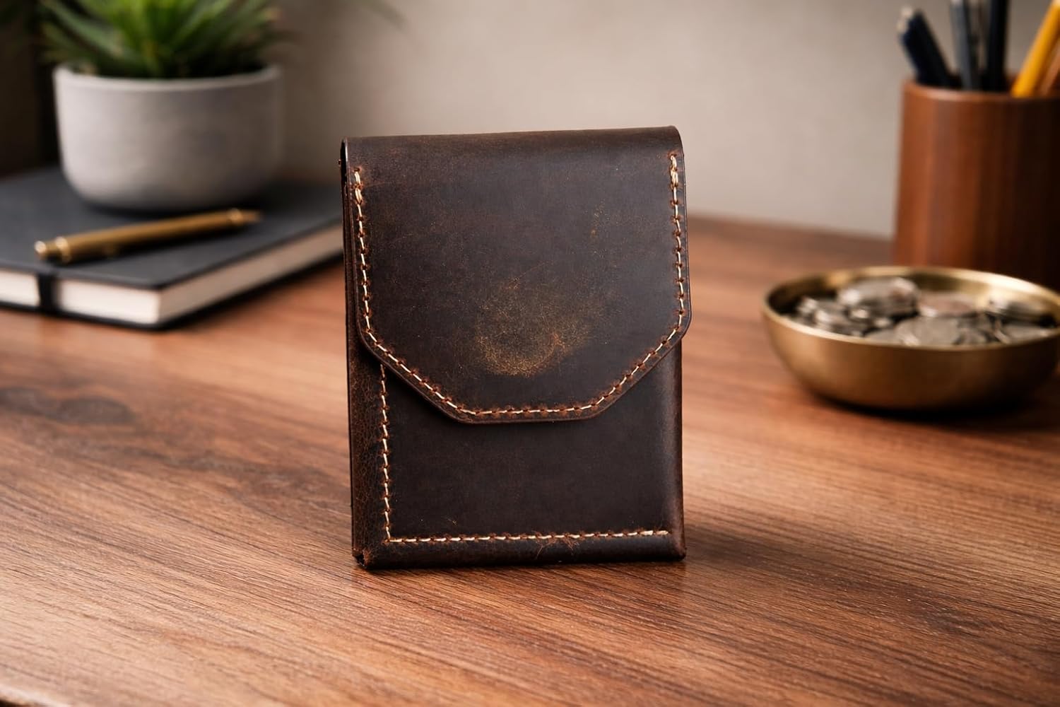 Personalized Full Grain Leather Wallet for Men – Slim Minimalist Front Pocket Cash Wallet with Magnetic Closure, Custom Engraved Handmade Leather Wallet, Gift for Him, Father’s Day, Anniversary