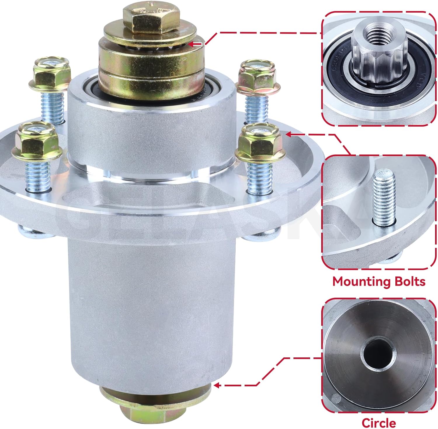 GELASKA 3 Pack 607418 Spindle Assembly with 604664 Pulley Replaces Hustler 601804 Spindle Assembly, Hustler 607418 Spindle for Hustler Raptor SD 54 Spindle Assembly, Hustler Raptor SD 54 inch Deck