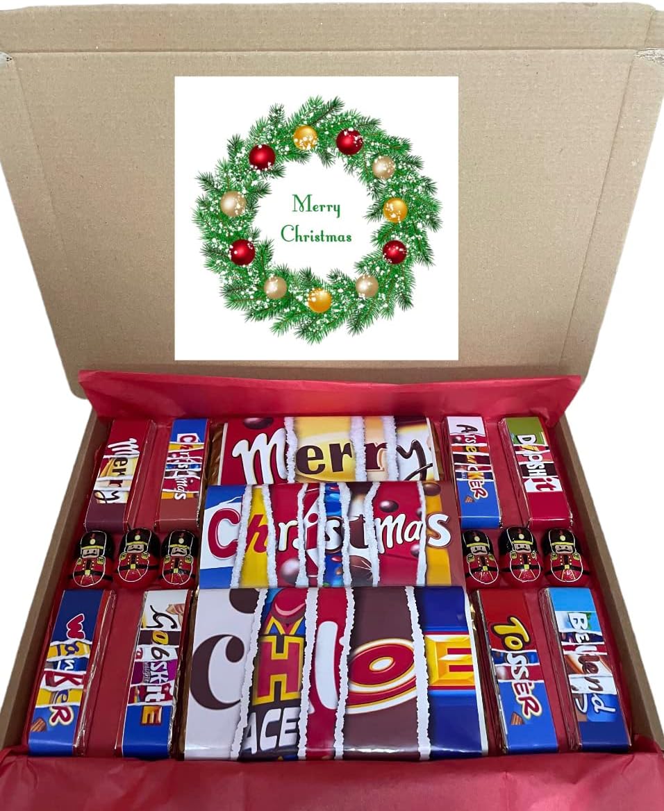 Large personalised Rude Christmas name chocolate gift box with wrappers