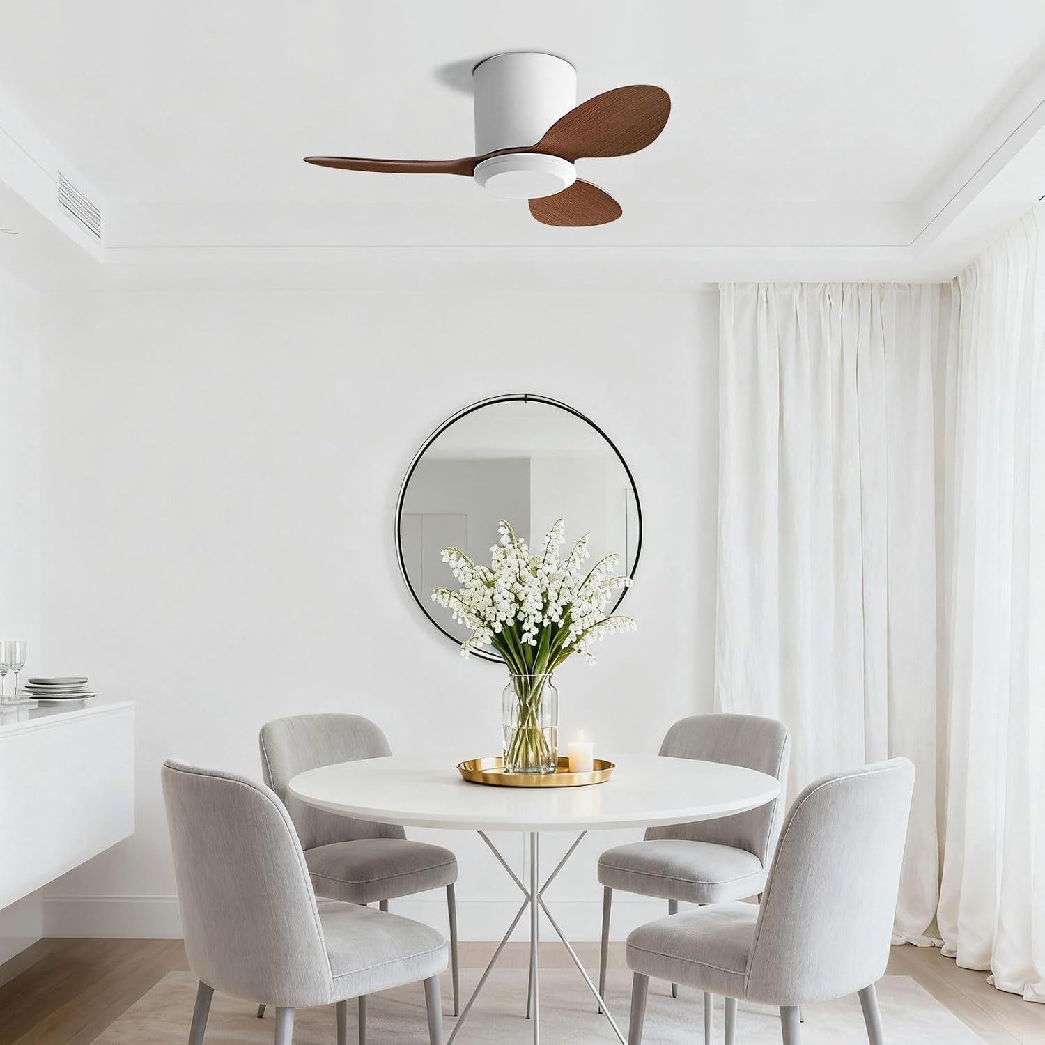 Low Profile Ceiling Fan No Light Flush Mount Ceiling Fans Without Lights Modern 25in Ceiling Fan with Remote Control, 6 Speeds, Reversible DC Motor, Timer for Bedroom Patio Dining Room