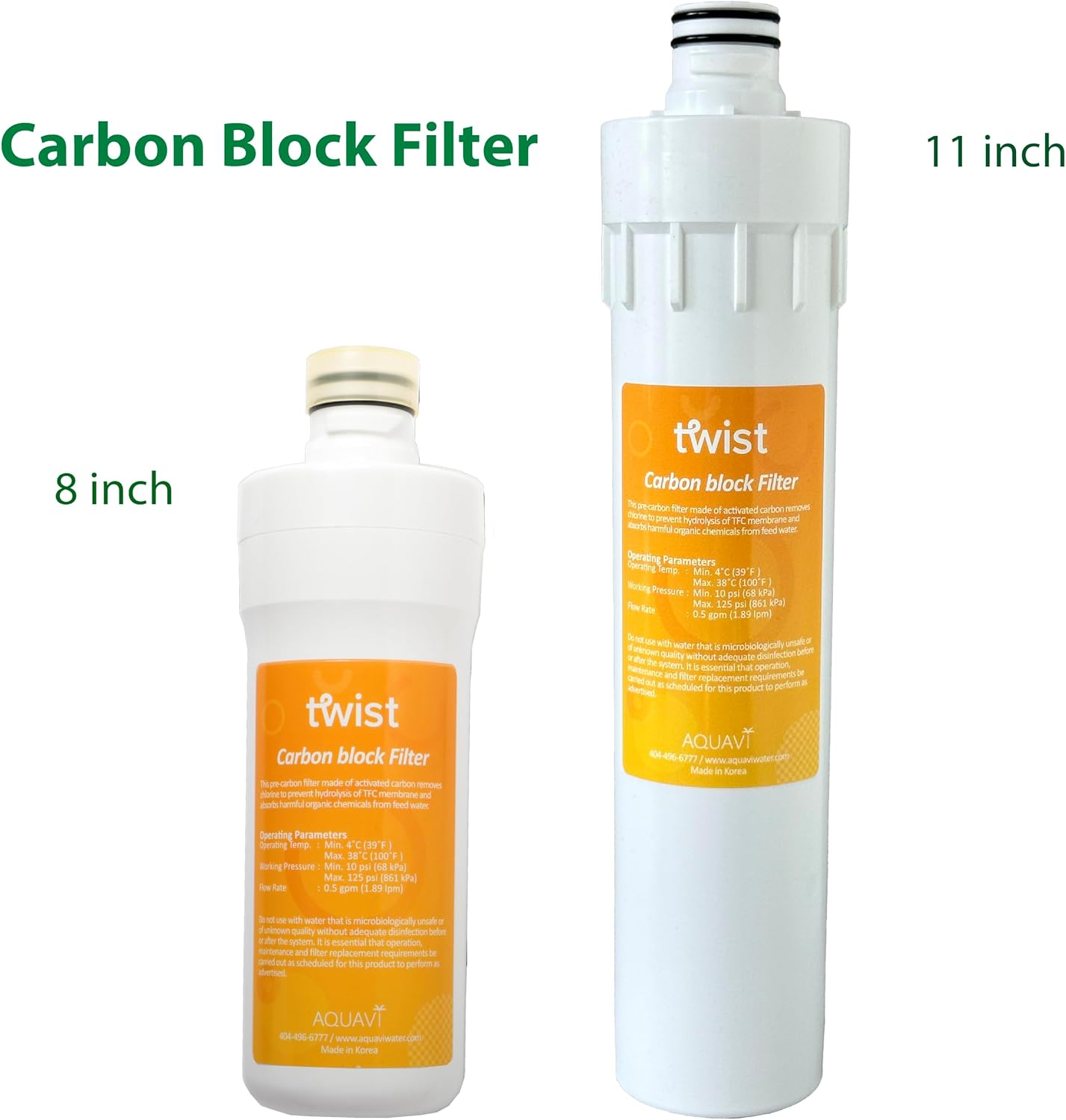 8 inch AQUAVI Twist Carbon Block Water Filter for Reverse Osmosis RO System Quick Connect Replacement or Add-on, Improve Water Taste