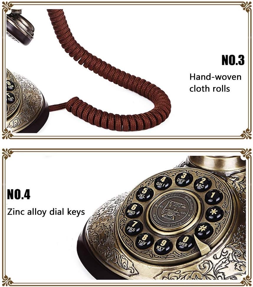 European Antique Telephone Green Bronze Metal Craft Antique Retro Rotary Wired Retro Telephone-Vintage Decorative landline