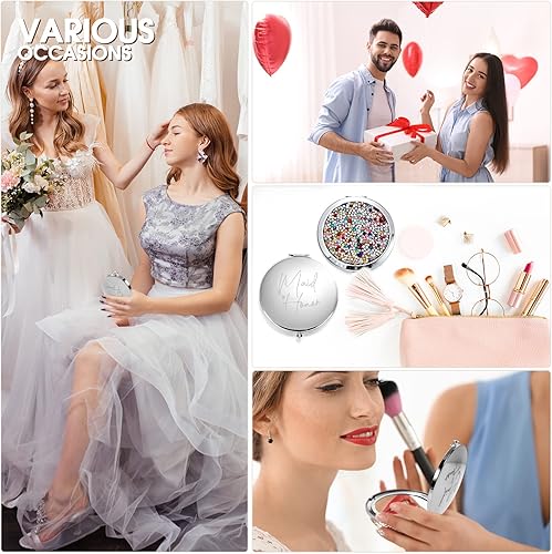 Miniatura 7 de Roowest 8 espejos de dama de honor, regalos de dama de honor, espejo compacto con aumento para boda, espejo cosmético compacto de bolsillo de mano,