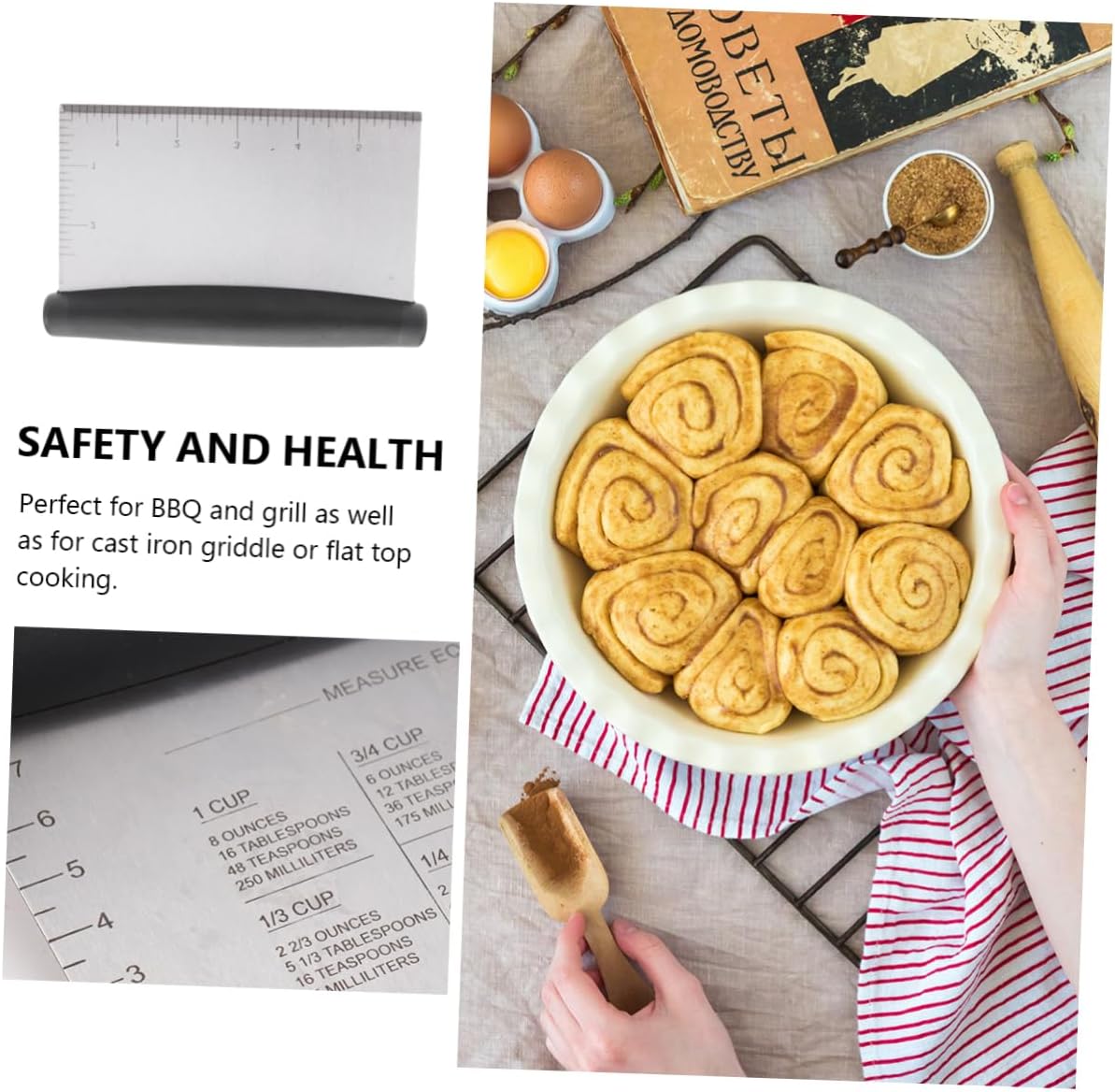 Zerodeko Multi-function Dough Chopper Stainless Steel Baking Tool Bread Scraper with Inch-marking Scale for Cooking
