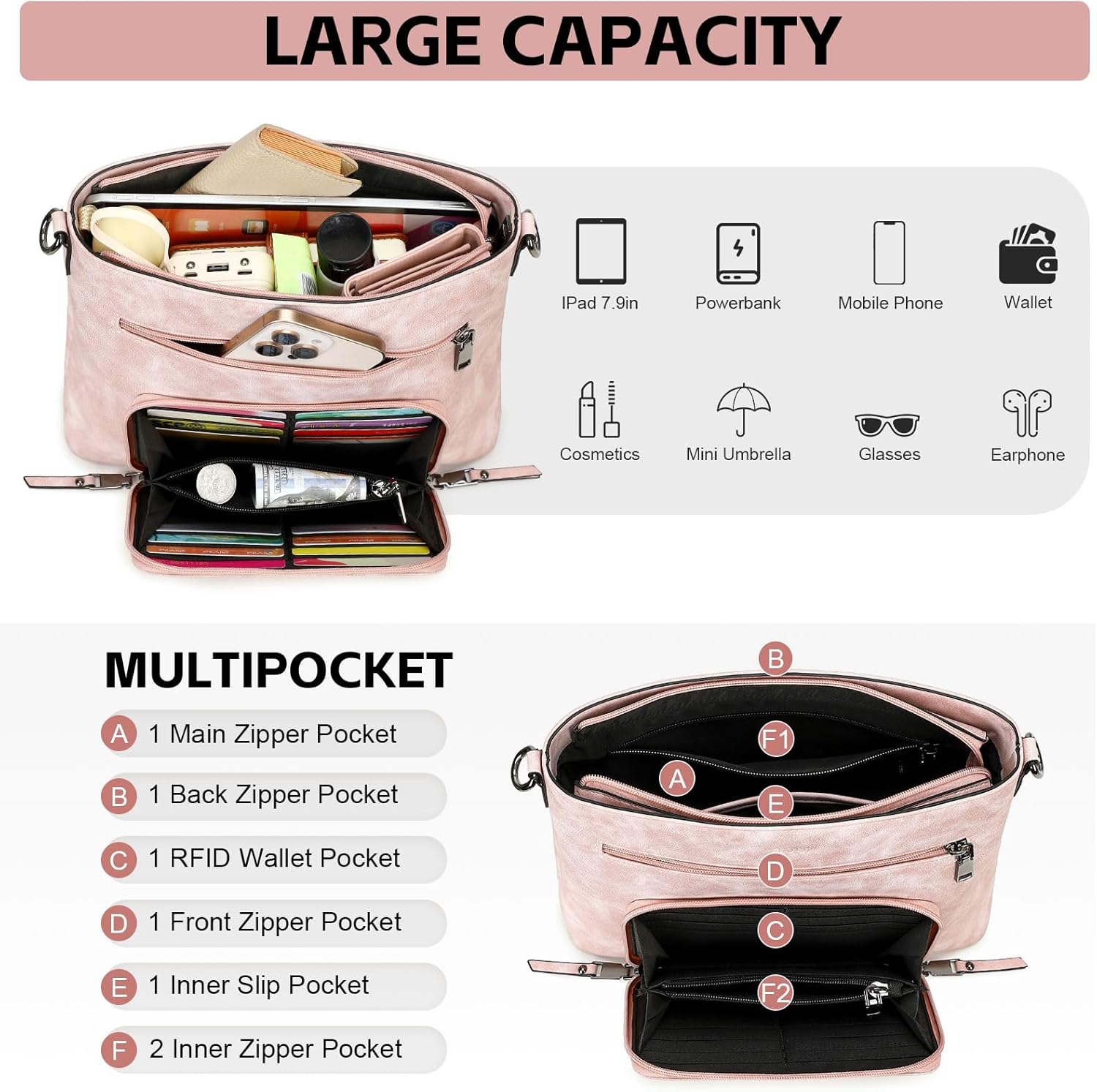 Crossbody Purse for Women, Medium Crossbody Bags, Multi Pocket Cross Body Bag Woman, PU Leather Women's Shoulder Handbags - Image 4