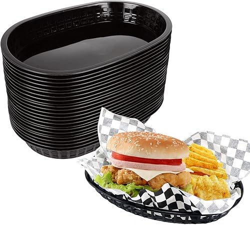 CertBuy Paquete de 24 cestas de comida rápida de 10.5 x 7 pulgadas, cestas de plástico ovaladas de plástico para restaurantes para restaurantes de