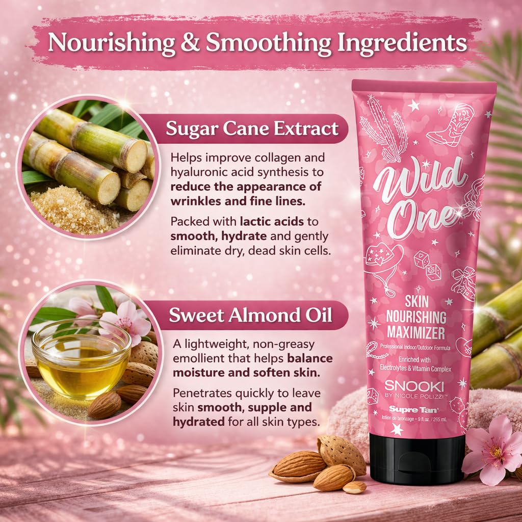 Snooki Wild One Tanning Maximizer Lotion Indoor Outdoor, Bronzer Free Tan Accelerator with Electrolytes, Tyrosine, Skin Firming Blend, Hydrating Tattoo Protection, Cactus Pop Fragrance 9 fl oz