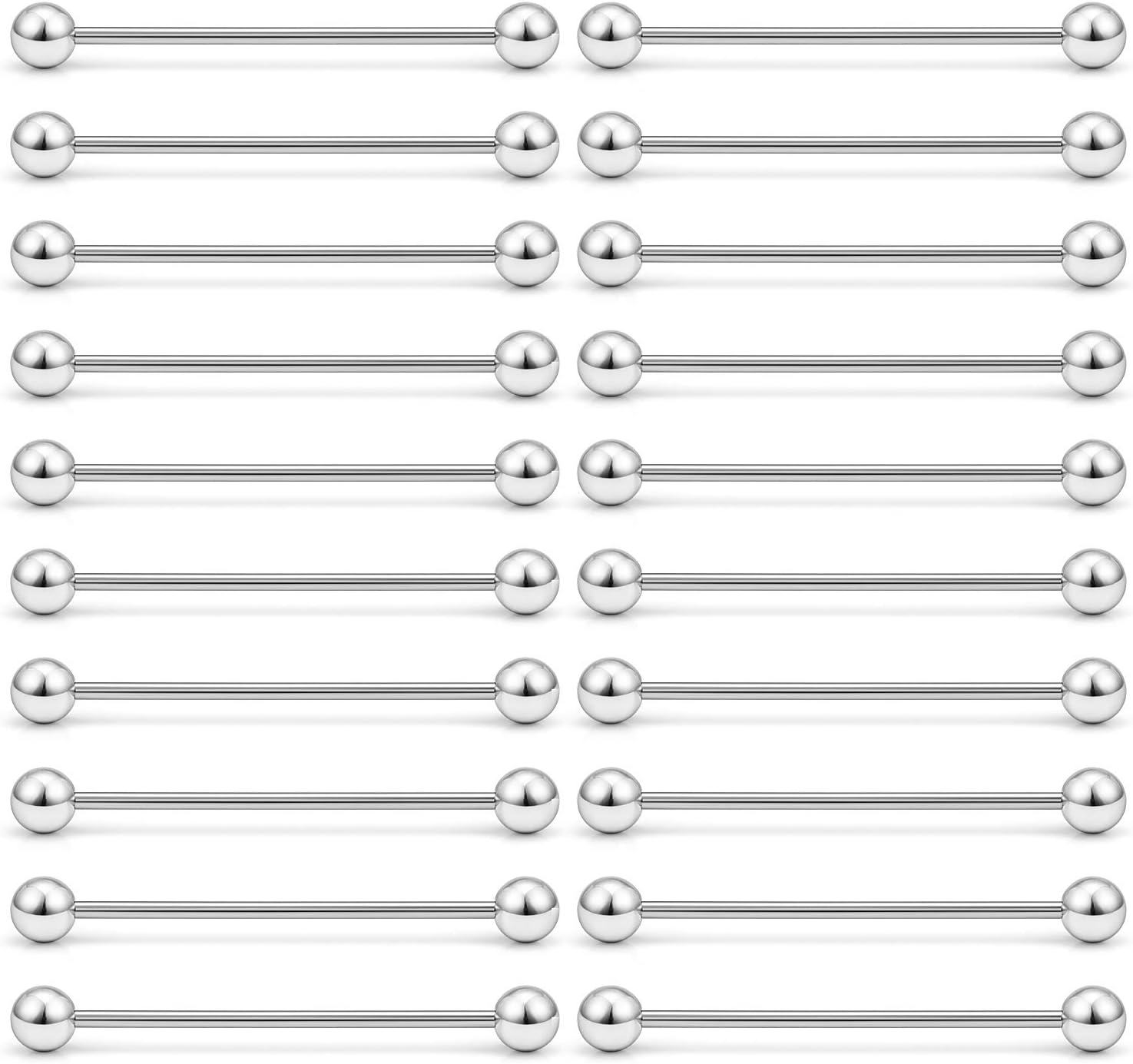12G 20Pcs Surgical Steel Industrial Barbell Earring Cartilage Helix Bar Body Piercing Jewelry for Women Men 28-40MM