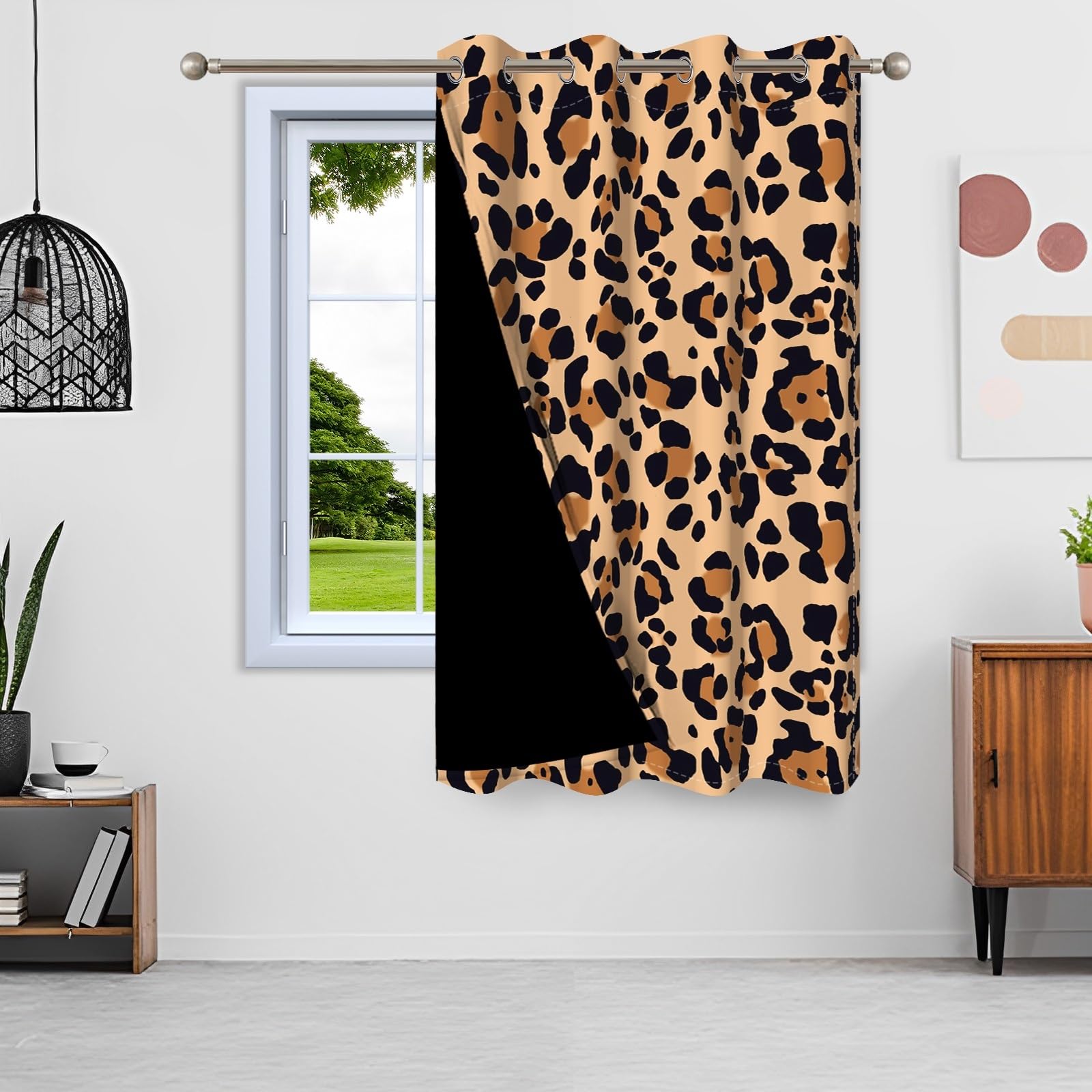 132x214cm Géométrie Rideau à œillets Motif léopard Marron Abstrait Faune Animal Ferme Isolants Séparateurs de pièces Occultants Rideaux pour fenêtres Chambre Salon,1 Panneau Simple