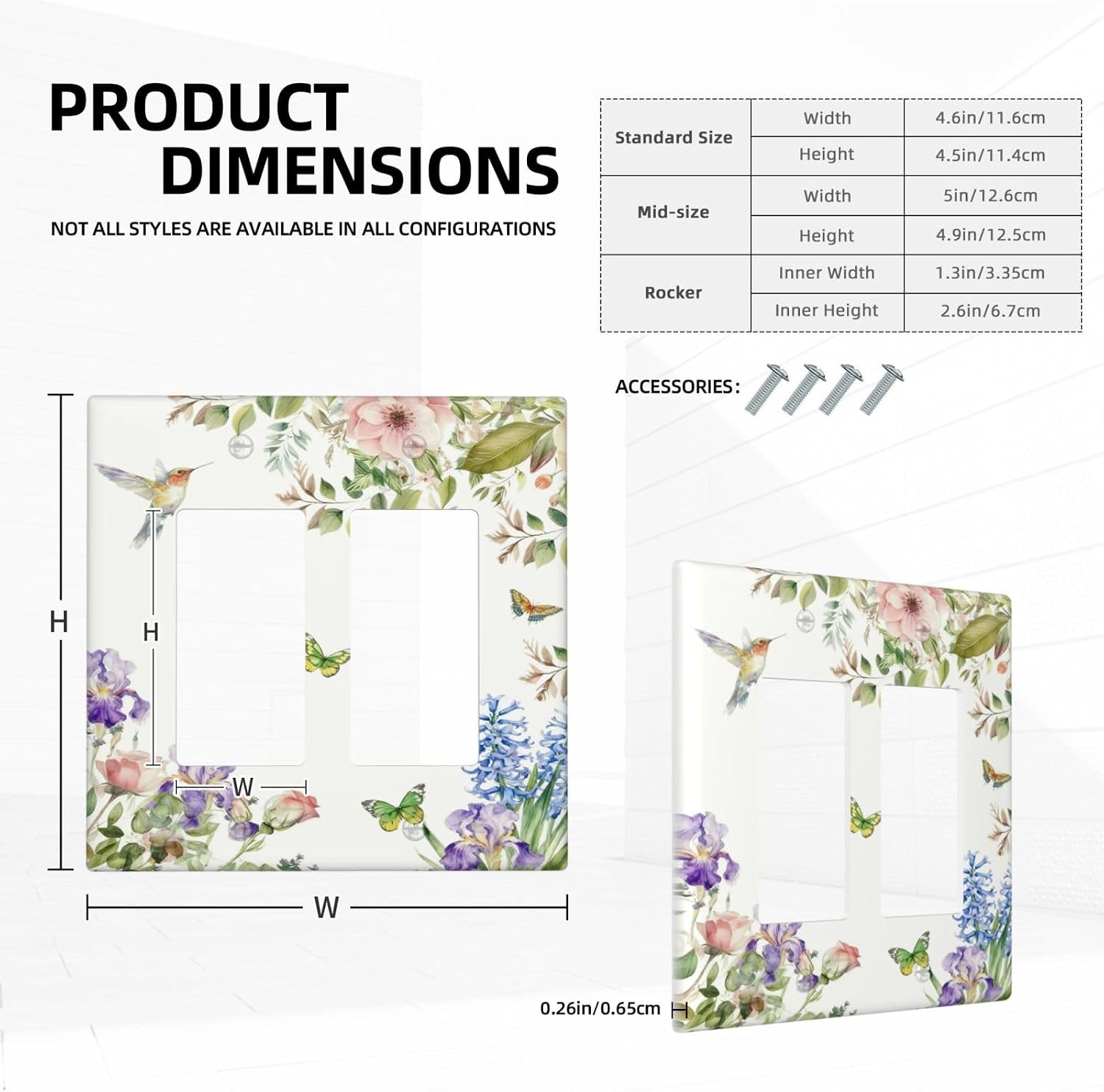 Decorative Outlet Covers Rustic Hummingbird Flower Butterfly 2 Gang Light Switch Cover Plate Double Rocker Wall Plates for Electrical Outlets Switch Plate Covers for Country Home Decor