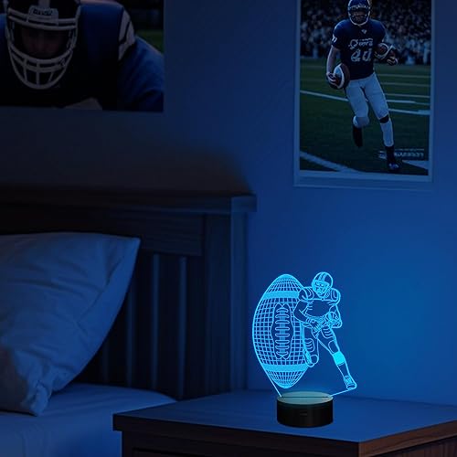 Miniatura 4 de Attivolife Luz nocturna 3D para jugador de fútbol, lámpara LED de ilusión de rugby con control remoto y táctil, 16 colores que cambian regulables,