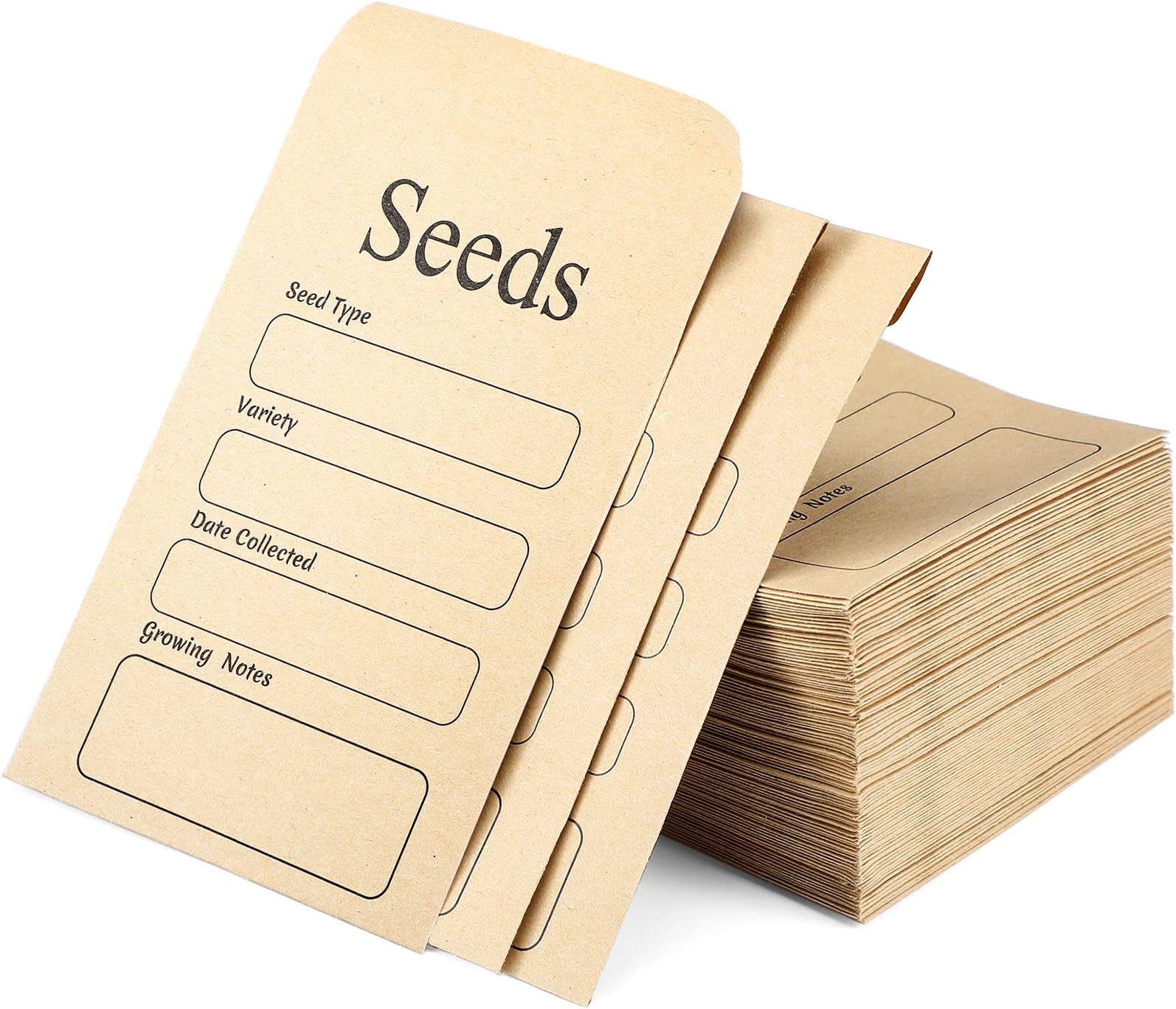 100 Pcs Seed Envelopes Resealable Self Sealing Seed Packets 3.15 x 4.72 Inch Saving Envelopes with Preprinted Collecting Template